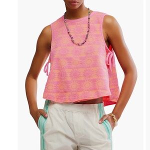 Free People Textured Cotton Terry Side Tie Top M New